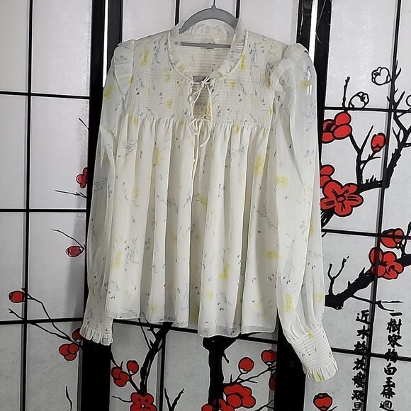 Aritzia Wilfred Castello Blouse Light Birch/Citron Medium - Picture 5 of 12